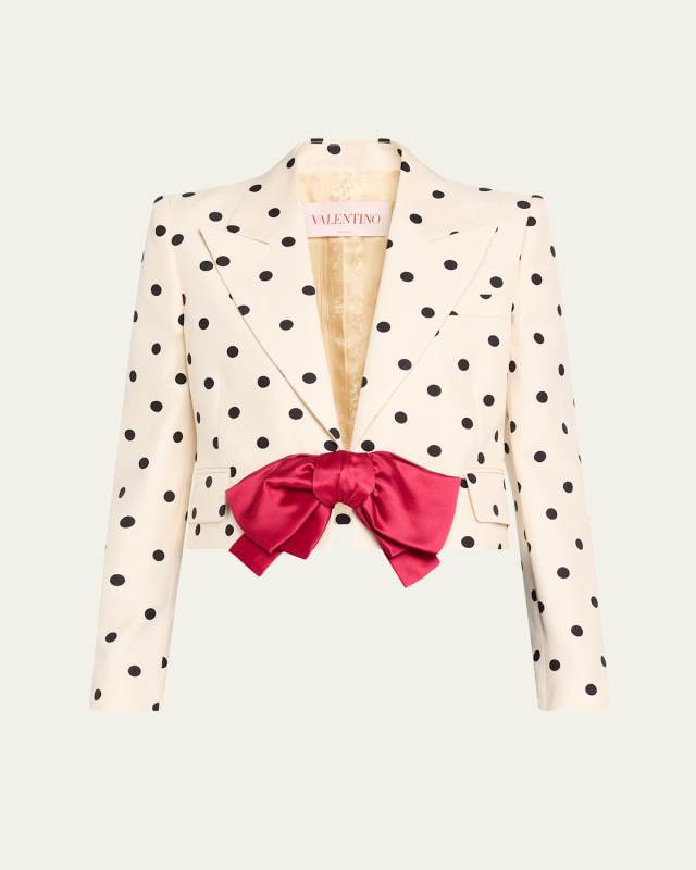 Polka-Dot Crop Blazer With Bow